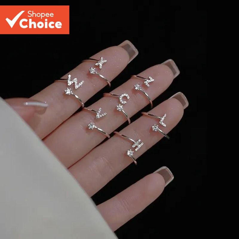 แหวนตัวอักษรแบบปรับได้สร้างสรรค์สําหรับผู้หญิง AZ Micro Pave Diamond เครื่องประดับแฟชั่น