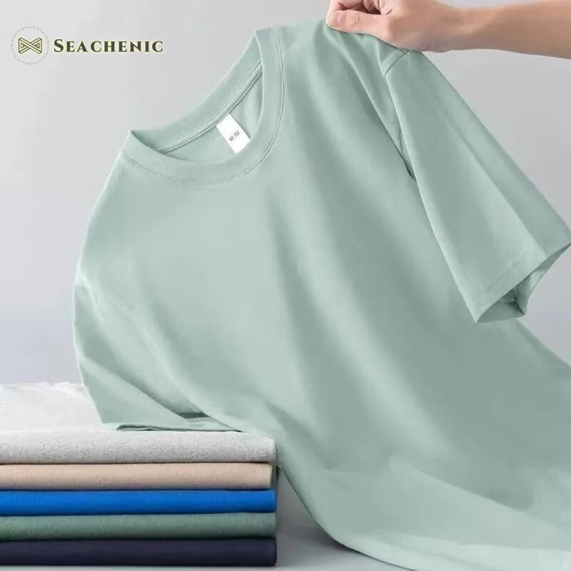 Seachenic เสื้อยืดแขนสั้นผู้ชายใหม่หลวมสบายเสื้อผ้าสีทึบSlim Fit.Bottoming ครึ่งแขน