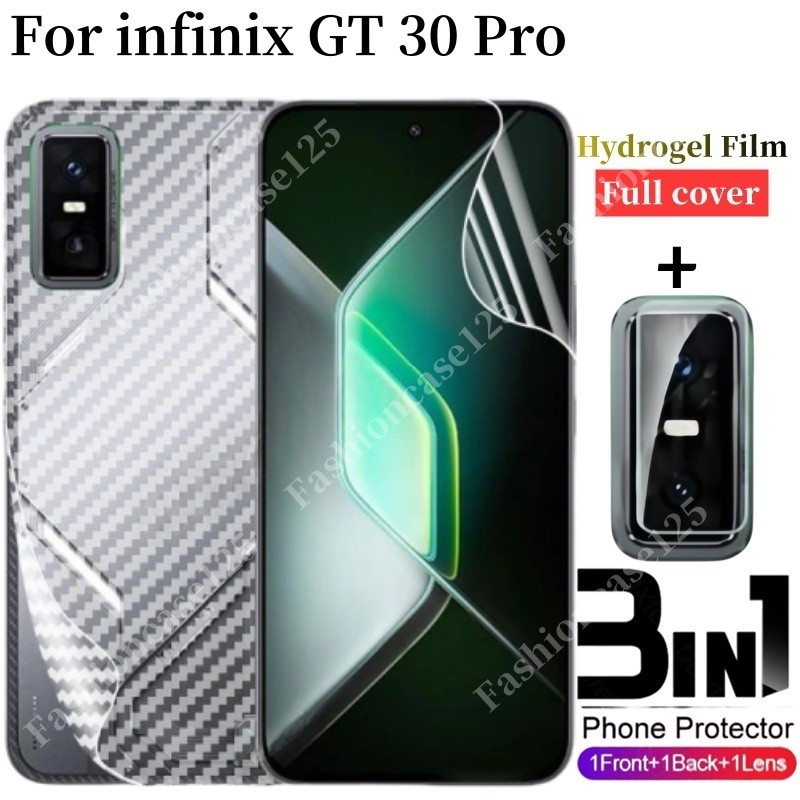 3in1 Infinix GT 30 Pro Hydrogel ฟิล์มด้านหน้าคาร์บอน Fibre กลับคลุมทั้งหมดกล้องด้านหลังป้องกันฟิล์มส