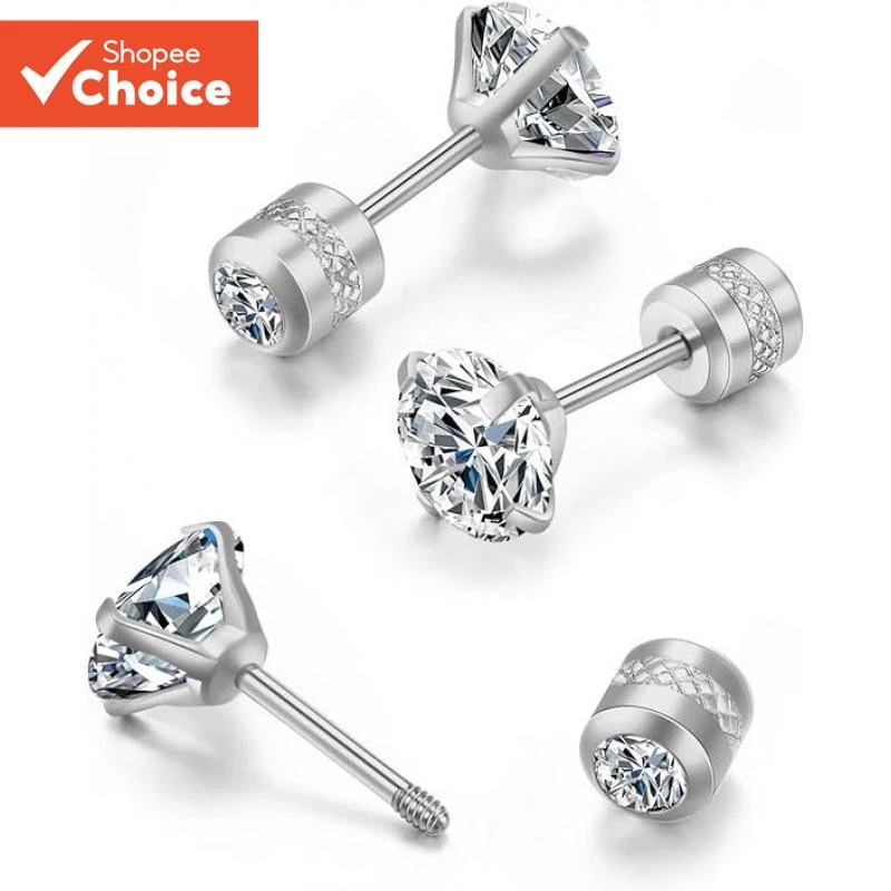สแตนเลส Cubic Zirconia ต่างหูสตั๊ดสําหรับผู้หญิง 3-7 มม.ประกาย Elegant Party เครื่องประดับงานแต่งงานชุดของขวัญ