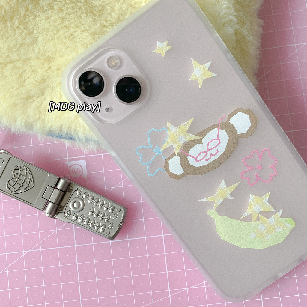 แอปเปิ้ลสไตล์เกาหลี อิน ซอก ออกแบบน่ารักการ์ตูนมือวาดลิงดาวกล้วยภาพประกอบเคลือบใสสีขาวกรณีโทรศัพท์16โปรแม็กซ์/15มือโปร/14/13/12/11นุ่มกรณีป้องก - รูปที่ 4