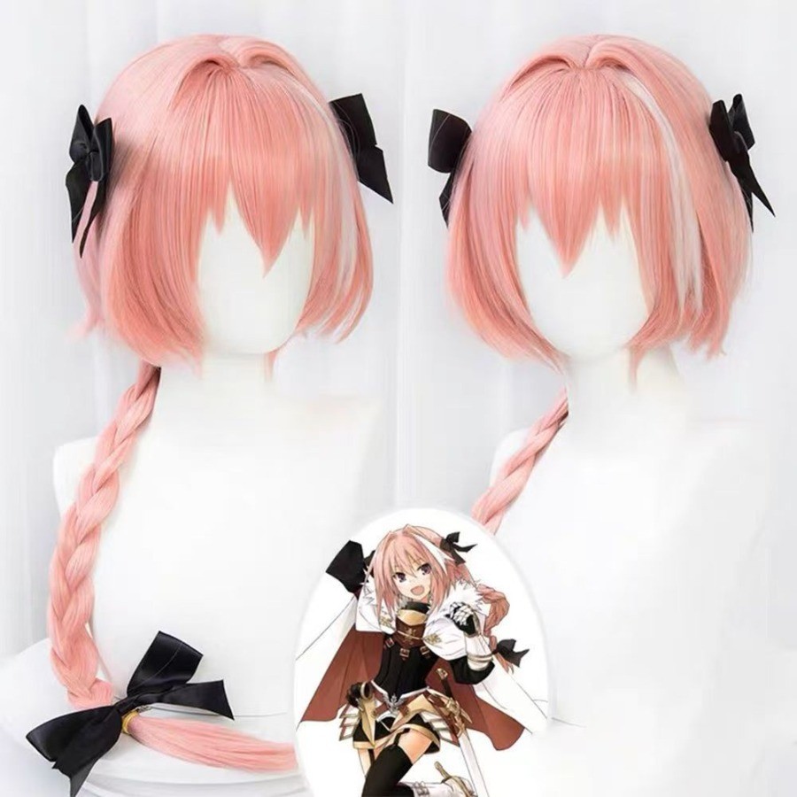 เกม Fate Apocrypha Astolfo คอสเพลย์วิกผมสังเคราะห์สีชมพู 80 ซม. ทนความร้อน