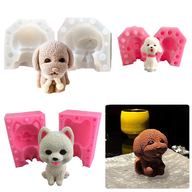3D สุนัขแม่พิมพ์ซิลิโคน Handmade เทียนสบู่ดิน Mould DIY เบเกอรี่ช็อกโกแลตไอศกรีมมูส Fondant เค้กตกแต่งเครื่องมือ