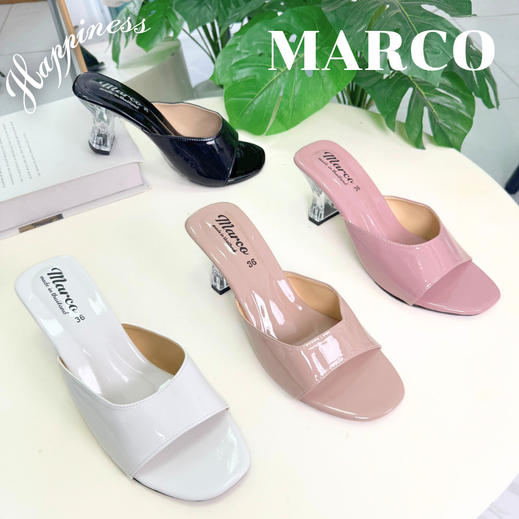 แบรนด์ Marco รุ่น BB1010 รองเท้าส้นสูงผู้หญิง รองเท้าส้นแก้ว หนัง PU นิ่ม งานไทย มีไซส์ 36-45