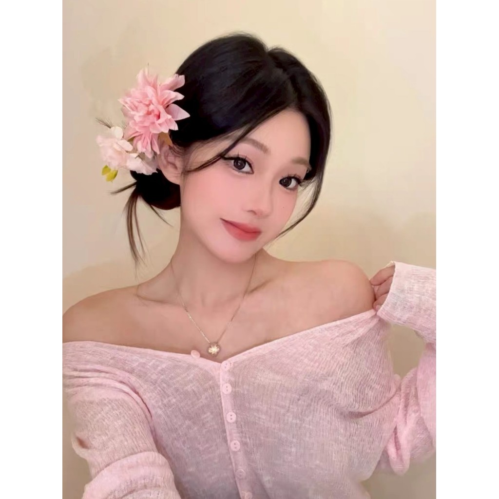 Aurora🛒พร้อมส่ง🚚 (รูปถ่ายจากงานจริง) กิ๊ปหนีบผมลายดอกไม้สีชมพู เรียบร้อยสไตล์เกาหลี - รูปที่ 2