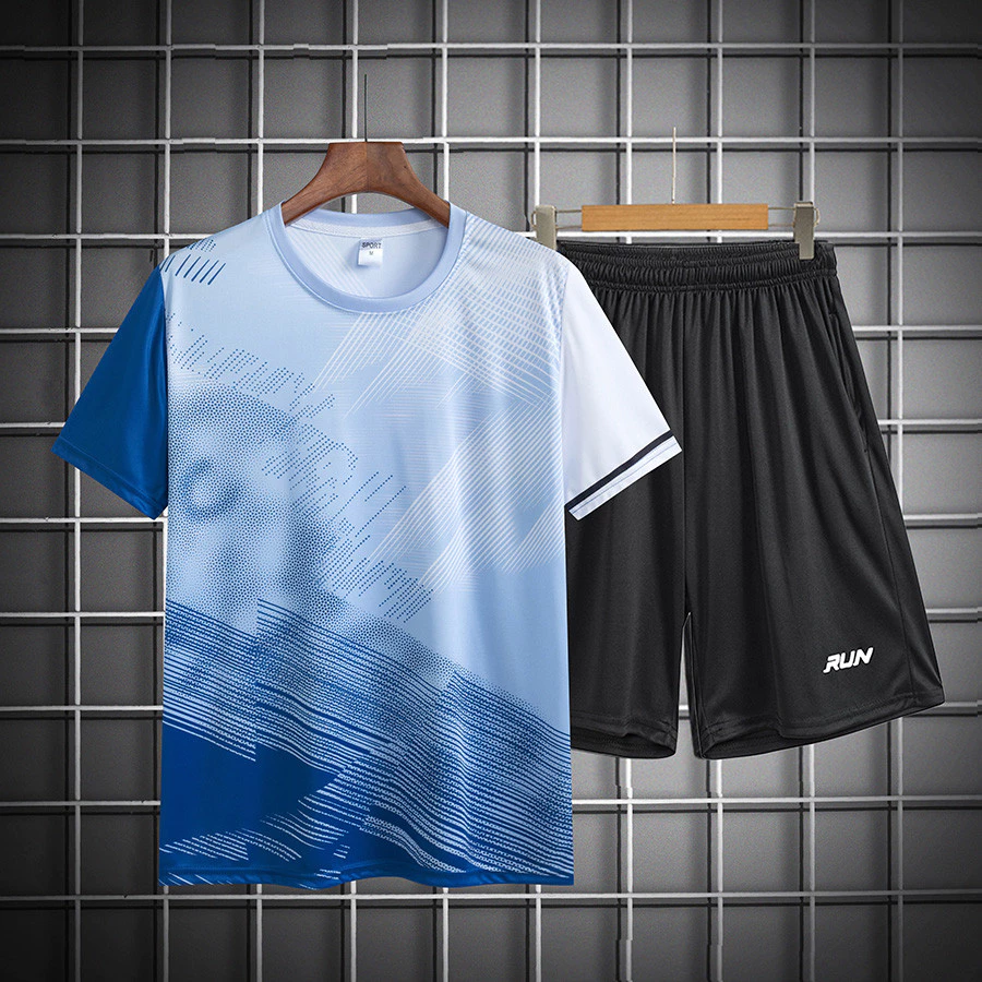 ชุดกีฬา 2 ชิ้น เสื้อยืด+กางเกงขาสั้น เบาสบายระบาย ชุดวิ่งอากาศ