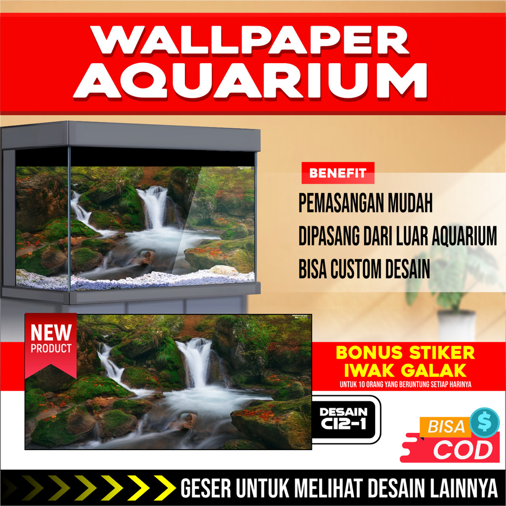 3D REAR AQUARIUM BACKGROUND สติ๊กเกอร์ติดผนังพร้อมรูปถ่ายรูปถ่าย CI2