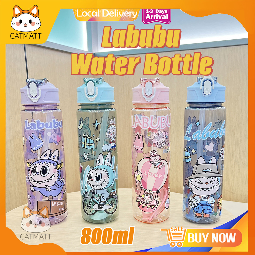 800ML Labubu ขวดน้ํา Drink Up Tritan ขวด Kawaii เด็ก Travel School Cup Botol Air Budak Catmatt