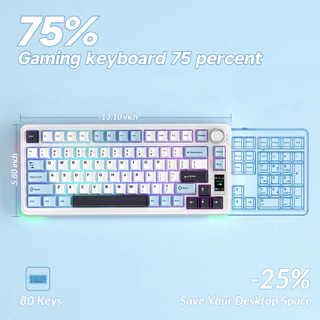 AULA S75PRO คีย์บอร์ดแบบกลไก 80Key บลูทูธ/2.4G/USB-C หน้าจอ LCD และปุ่มมัลติฟังก์ชั่น RGB Backlit
