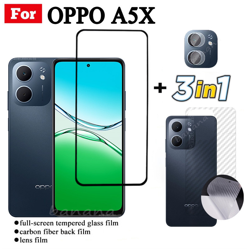 3 IN 1 OPPO A5X ฟิล์มกระจกนิรภัยสําหรับ OPPO A5 Pro A3 Pro A3X คลุมทั้งหมดป้องกันหน้าจอกระจก + ฟิล์มเลนส์กล้อง + ฟิล์มด้านหลัง