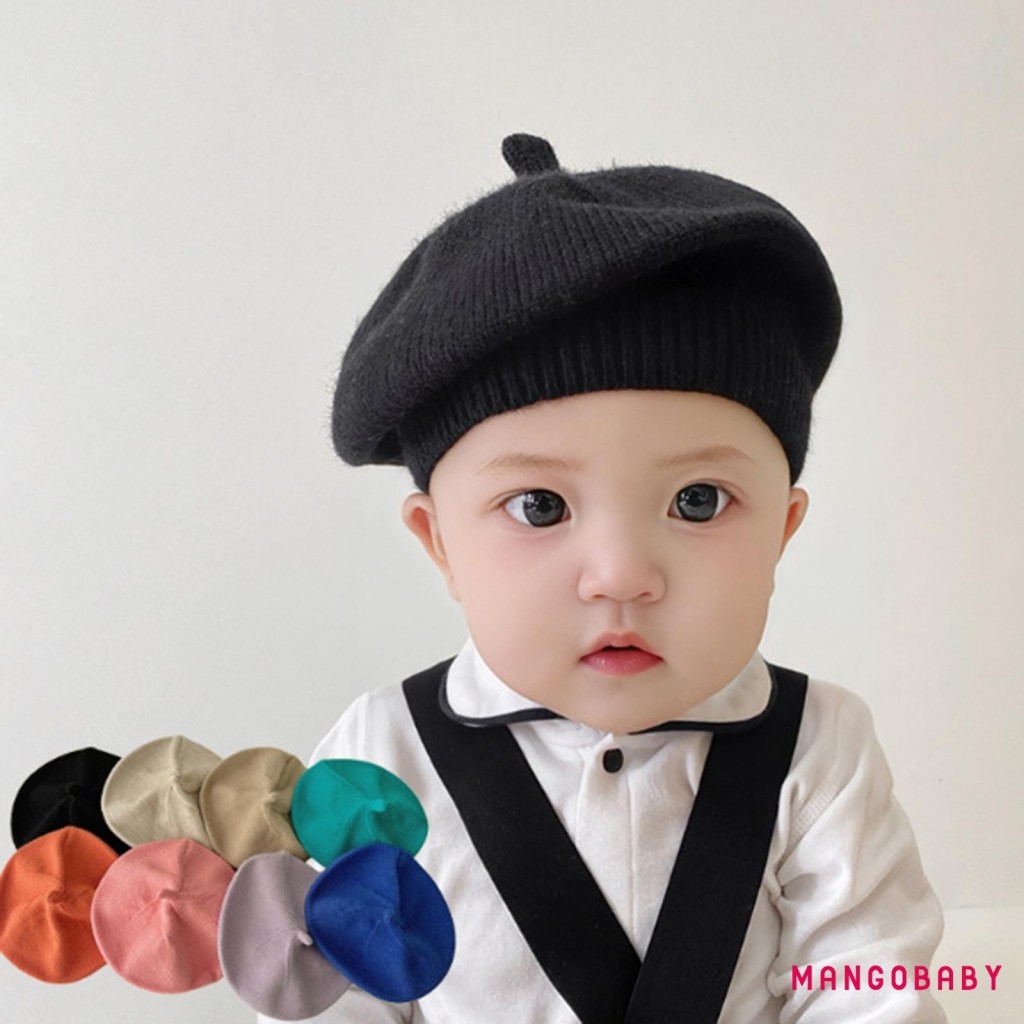 MG-Baby Boy Girl Beret หมวกวินเทจสีทึบถักหมวกสบายๆหมวกเด็กวัยหัดเดินสําหรับฤดูใบไม้ผลิฤดูใบไม้ร่วง