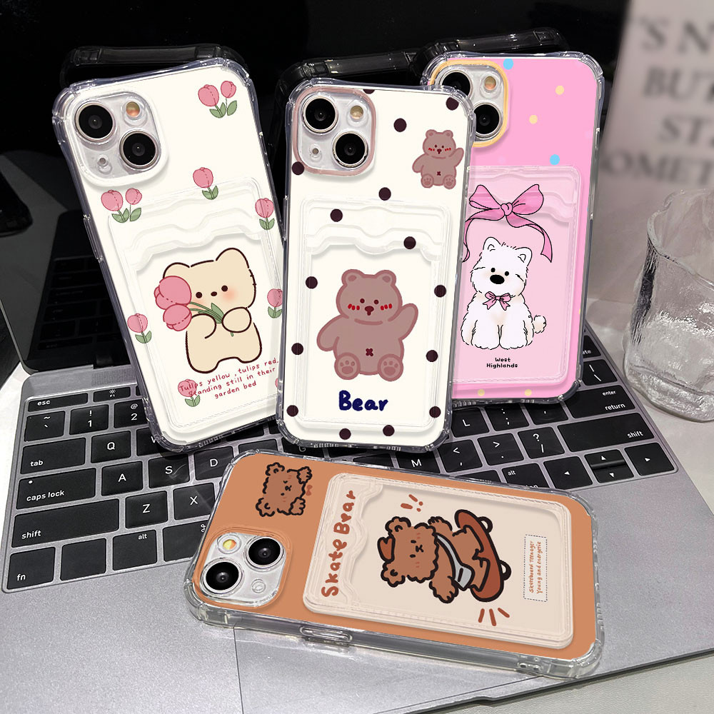 Soft Card Holder เคส For OPPO A60 A18 A38 A58 A57 A54 A16 A17 A17k A5 2020 A9 2020 A79 A74 A95 A77 A15 A7 A5s เคสทรศัพท์