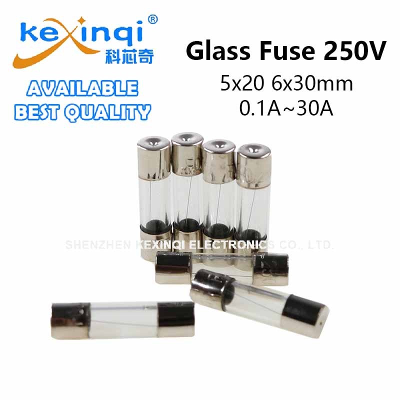 (20 ชิ้น) 250V ฟิวส์แก้ว 5x20 6x30 มม.0.1A 0.2A 0.25A 0.5A 1A 1.5A 2A 3A 3.15A 4A 5A 6A 6.3A 8A 10A 12A 15A 20A 25A 30A 25A