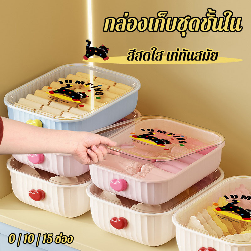 กล่องเก็บชุดชั้นใน ถุงเท้า ความจุสูง กันฝุ่น มีฝาปิด มีช่องแบ่ง  สีสันสดใส จัดระเบียบตู้เสื้อผ้า