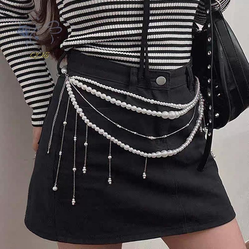 [QOE] ดอกไม้สร้อยคอมุกสุภาพสตรีเซ็กซี่โซ่หลายชั้นโซ่เอวหรูหราสําหรับชุดชายหาดอุปกรณ์เสริมแฟชั่น VN