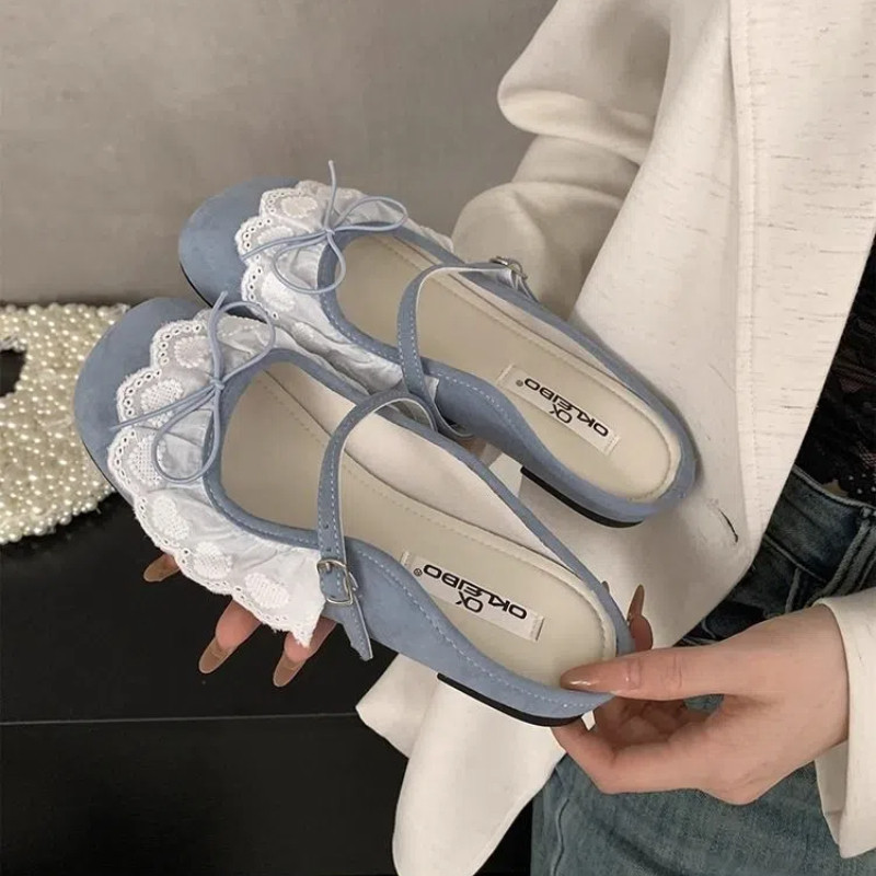 [Xuanxuan Shoe Store] 2025 Mary Jane Shoes Lace Flat Bow Lazy Shoes