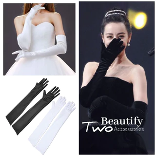ของมาใหม่！ถุงมือผ้าซาตินยาว 55ซม.ถุงมือเจ้าสาว ราตรี ยาวเลยข้อศอก สองสีให้เลือก