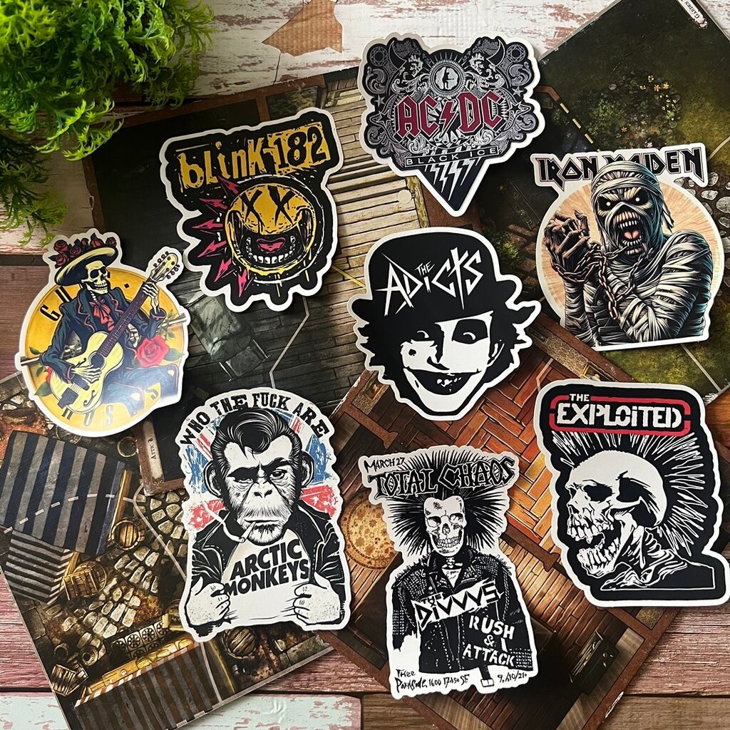 สติกเกอร์ เคลือบกันน้ำ ลายวงดนตรี ติดกีตาร์ มอเตอร์ไซด์ กระเป๋าเดินทาง Waterproof Decal Sticker