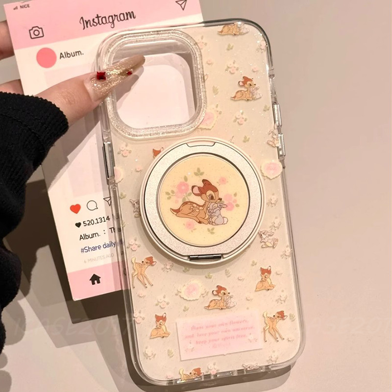 กวางดอกไม้ขาตั้งพับ Samsung S25 FE S24 S23 Ultra S22+S21 FE A51 M32 A71 A31 เคสโทรศัพท์กันกระแทก