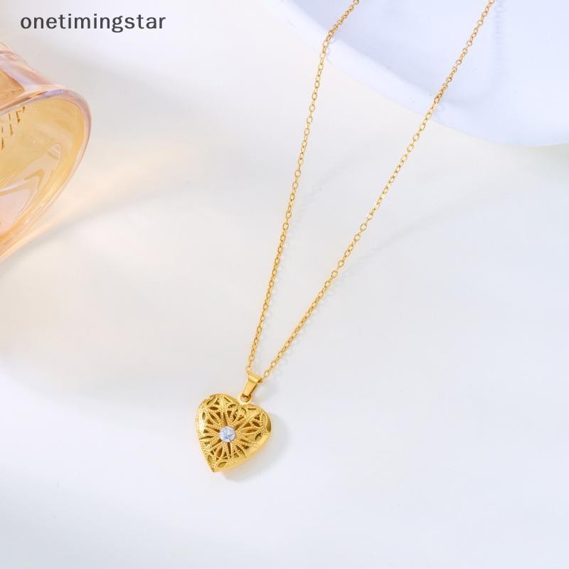 Onetimingstar สแตนเลสเปิด Locket จี้สร้อยคอผู้หญิงกล่องหัวใจ Charm Chain Zircon เครื่องประดับคอครอบค