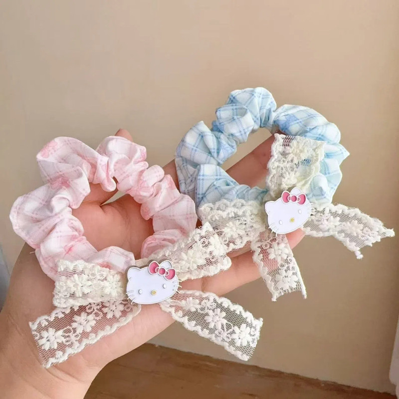 สไตล์เกาหลีลูกไม้โบว์ สวัสดี คิตตี้ ยางรัดผมหญิงหวานและน่ารัก