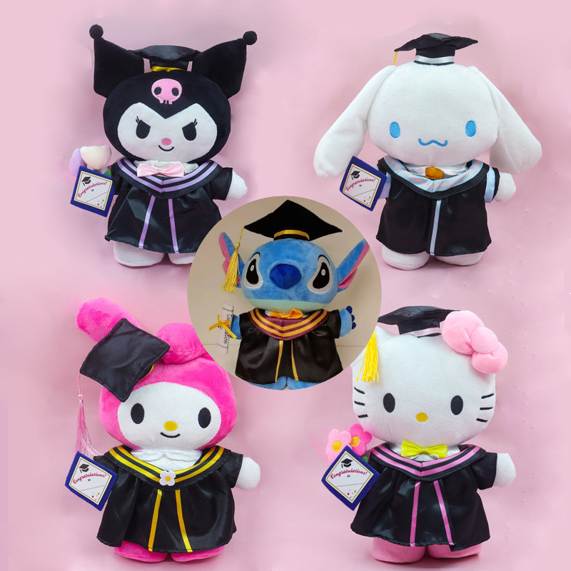 25 ซม.อะนิเมะตุ๊กตา Cinnamoroll Kuromi Plush Graduation Season ของเล่นการ์ตูน Soft Stufffed ตุ๊กตาอะนิเมะตกแต่งของเล่นเด็กสําเร็จการศึกษาของขวัญ