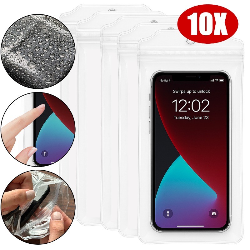 กระเป๋าใส่โทรศัพท์กันน้ําแบบใสสากล-กระเป๋าซิปกันฝุ่นแบบหนา-ฝาครอบโทรศัพท์มือถือกันฝนแบบพกพา