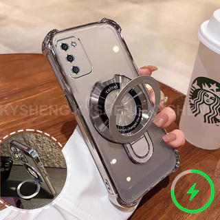 เคสสําหรับ Samsung A02S A03S เคสโทรศัพท์ใหม่วงเล็บชาร์จแม่เหล็กสี่มุมป้องกันการตกเปลือกนิ่มโปร่งใส 001