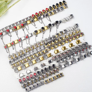 ใหม่ สร้อยข้อมืออิตาเลี่ยน Modular Dark Gothic DIY สแตนเลส ยืดหยุ่น ฟรี Splicing