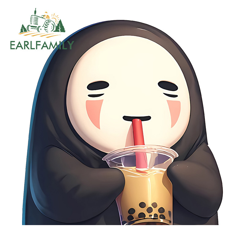 EARLFAMILY No Face Man เครื่องดื่มนมชารถสติกเกอร์การ์ตูนบุคลิกภาพกันน้ํา JDM Decal เหมาะสําหรับรถจักรยานยนต์สเก็ตบอร์ดกระจกมองหลังกระเป๋าเดินทาง