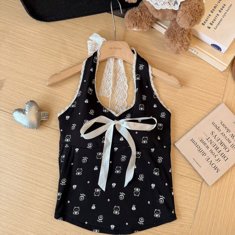 Mini shop🌸พร้อมส่ง🌸(FY1849) เสื้อคล้องคอ ลายการ์ตูน ใส่สบาย สีพื้น สไตล์น่ารัก ยืดพอดีตัว - รูปที่ 4