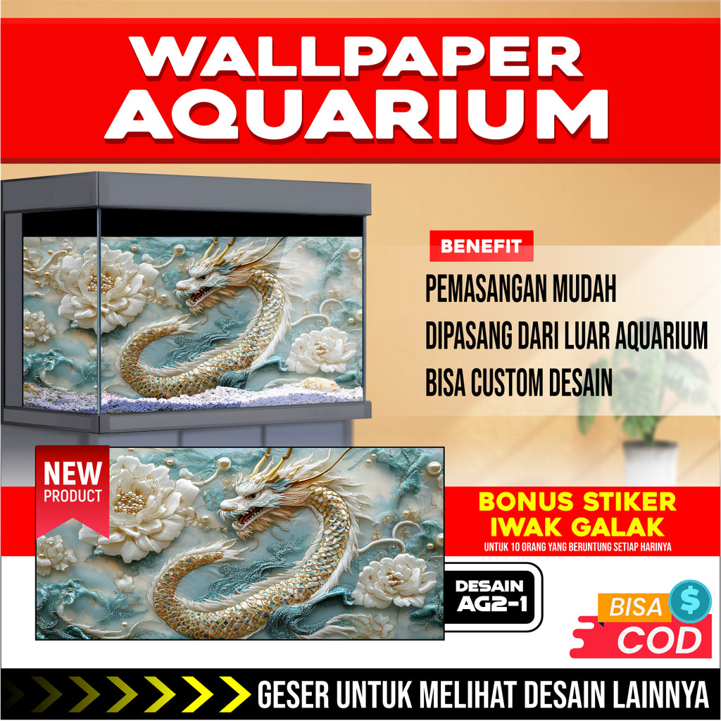 3D REAR AQUARIUM BACKGROUND สติ๊กเกอร์ติดผนังพร้อมจินตนาการมังกร AG2