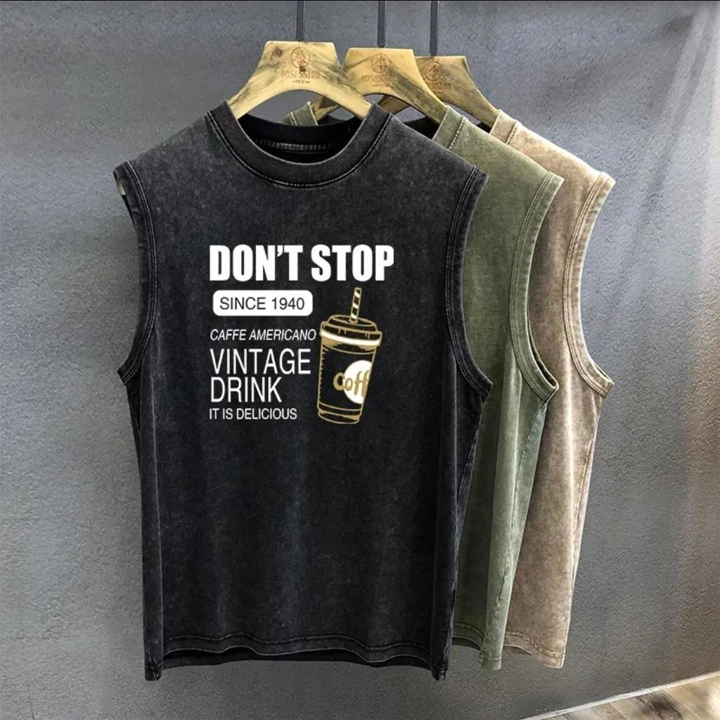 Y-T🪁เสื้อกั๊กคอกลมโอเวอร์ไซส์ สวมใส่สบาย ลาย "DONT STOP" สไตล์เรโทร ผ้าฝ้าย 100% พิมพ์ลายสกรีน ไม่หด สไตล์ลำลอง