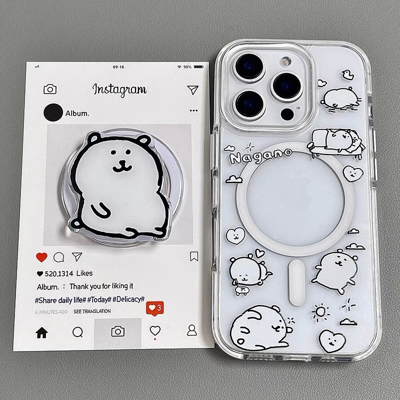 การ์ตูน Self-Laughing Bear วงเล็บแม่เหล็ก Samsung A56 A36 A26 A16 A55 A54 A53 A52 A15 A35 A34 เคสโทรศัพท์ป้องกัน