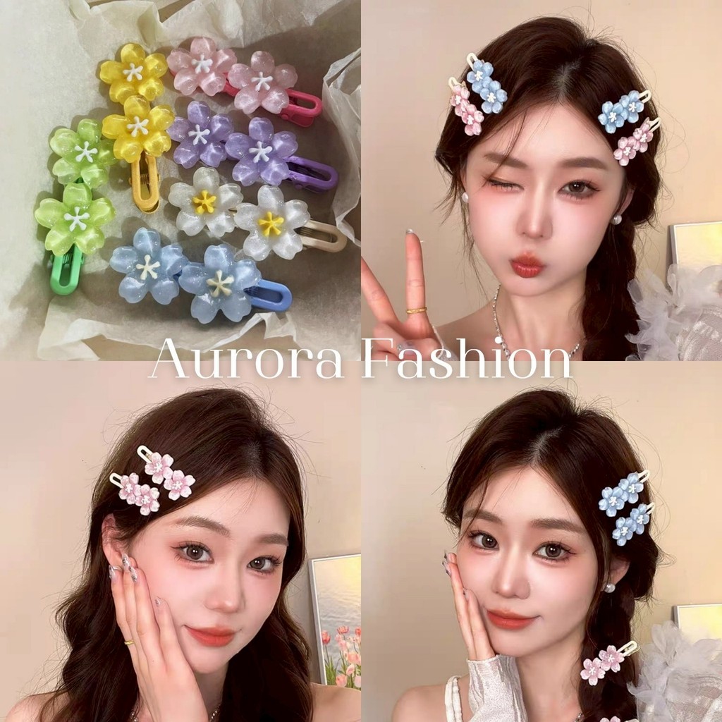 Aurora🛒พร้อมส่ง🚚 (รูปถ่ายจากงานจริง) กิ๊ปหนีบผม ลายดอกไม้ สีสดใสน่ารัก เกาหลีสไตล์