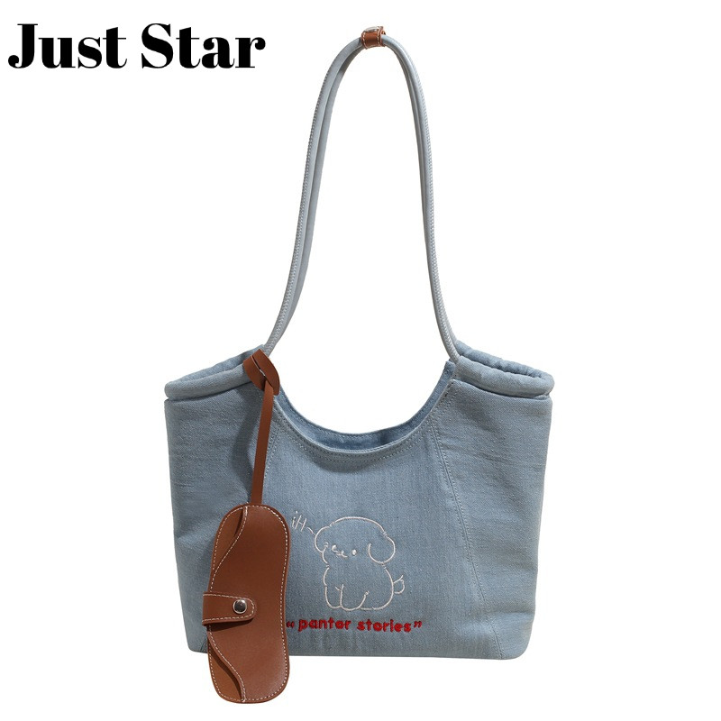 JUSTSTAR กระเป๋าโท้ท Urban Simple Cute Puppy พิมพ์กระเป๋าถืออเนกประสงค์ใหม่