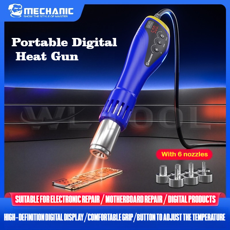 MECHANIC 958HT ปืนความร้อนจอแสดงผลดิจิตอล 500℃ ปืนลมร้อนแบบพกพาสําหรับโทรศัพท์ SMD SMT Rework ชุดเครื่องมือซ่อมแซมบัดกรี