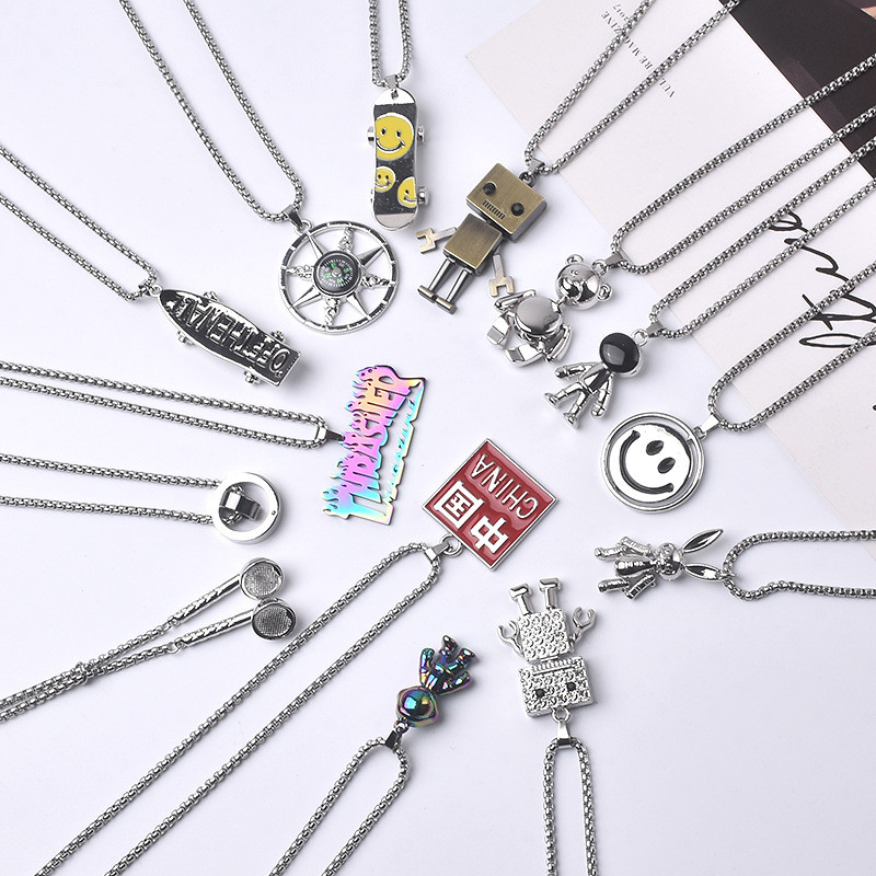 All-Match ไทเทเนียมเหล็กสร้อยคอ Hip-Hop ผู้ชาย Street Wear Street บุคลิกภาพ Influencer จี้ Disc