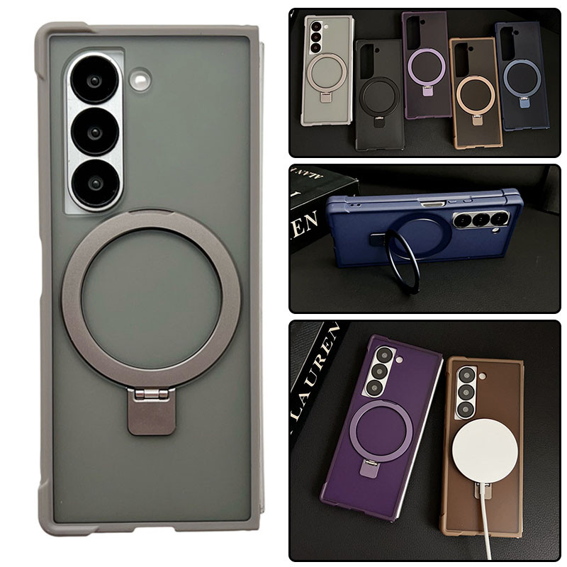 Matte Translucency แหวนโลหะขาตั้ง Matte Magnetic Case สําหรับ Samsung Galaxy Z พับ 7 Z พับ 6 Z พับ 5