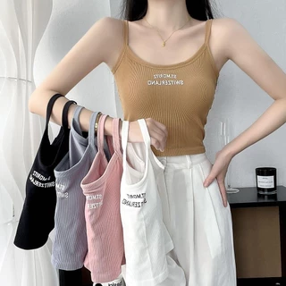 #473 เสื้อครอปสีพื้น สายเดี่ยวลายอังกฤษ สุดเซ็กซี่น่ารักสดใส วัยใส ยกกระชับหน้าอก สุดฮิตราคาถูก