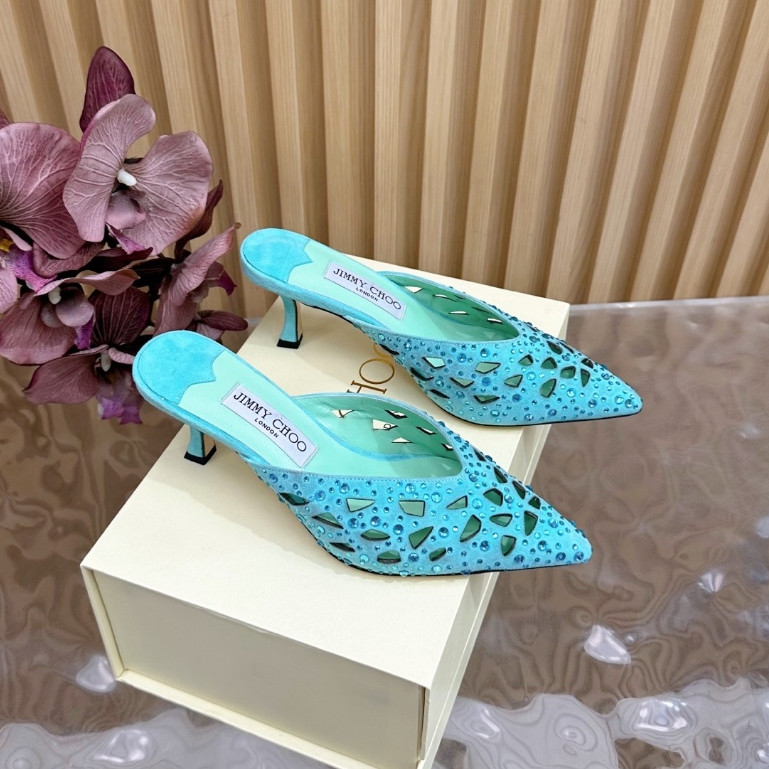 รองเท้าแตะส้นกลางคัตเอาท์หัวแหลมแฟชั่นสตรี! ส้นสูง: 6.5cm Size: Custom 34-42