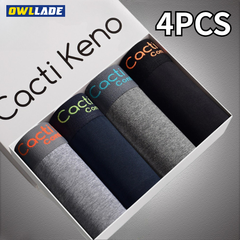 OWLLADE 4PCS Boxer Lelaki Cotton 95% Brief for Mens ชุดชั้นใน Men ยืด Breathable CK-1888 สีดำ H08 2T