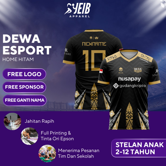 DEWA ESPORT HOME JERSEY สีดําพิมพ์เต็ม NAME และ NUMBER JERSEY