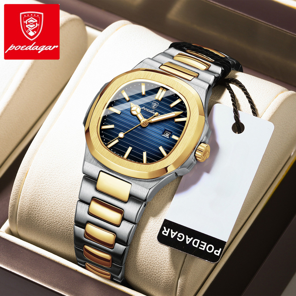 โพดาการ์ หรูหราและสง่างามสแควร์กันน้ําไฟกลางคืนปฏิทินแฟชั่นผู้หญิงนาฬิกาควอตซ์ + กล่อง