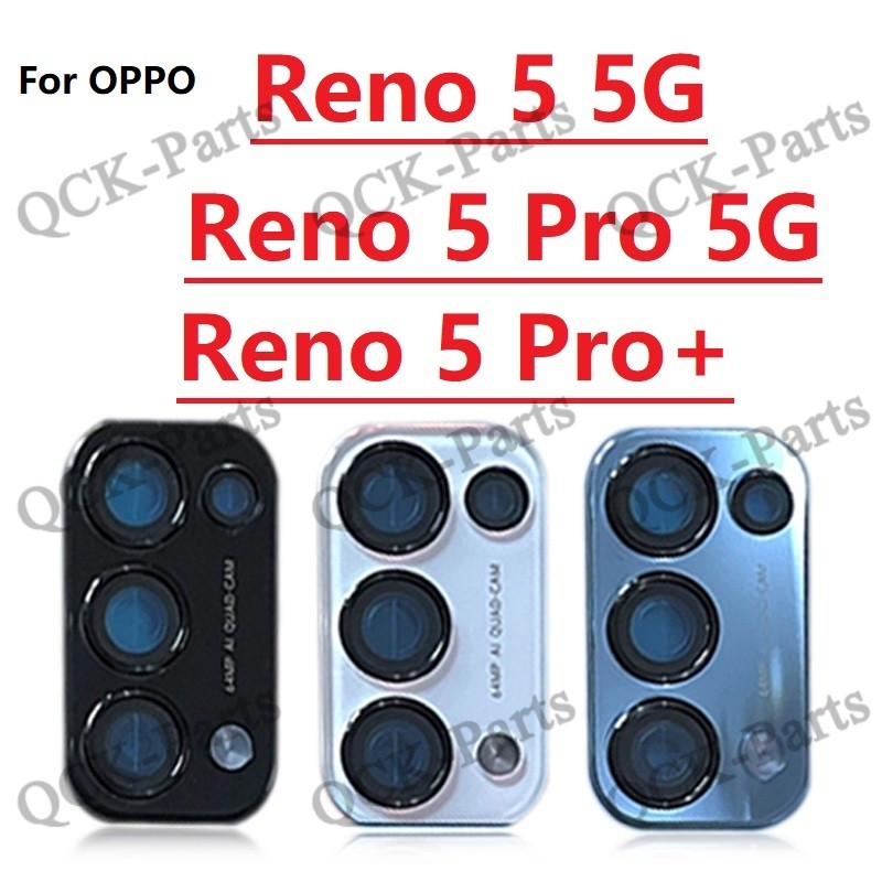 เลนส์กล้องด้านหลังพร้อมกรอบฝาครอบสําหรับOppo Reno 5 Pro 5Pro + Plus 5Gเลนส์กล้องหลังหลักพร้อมชิ้นส่วนทดแทนกาว