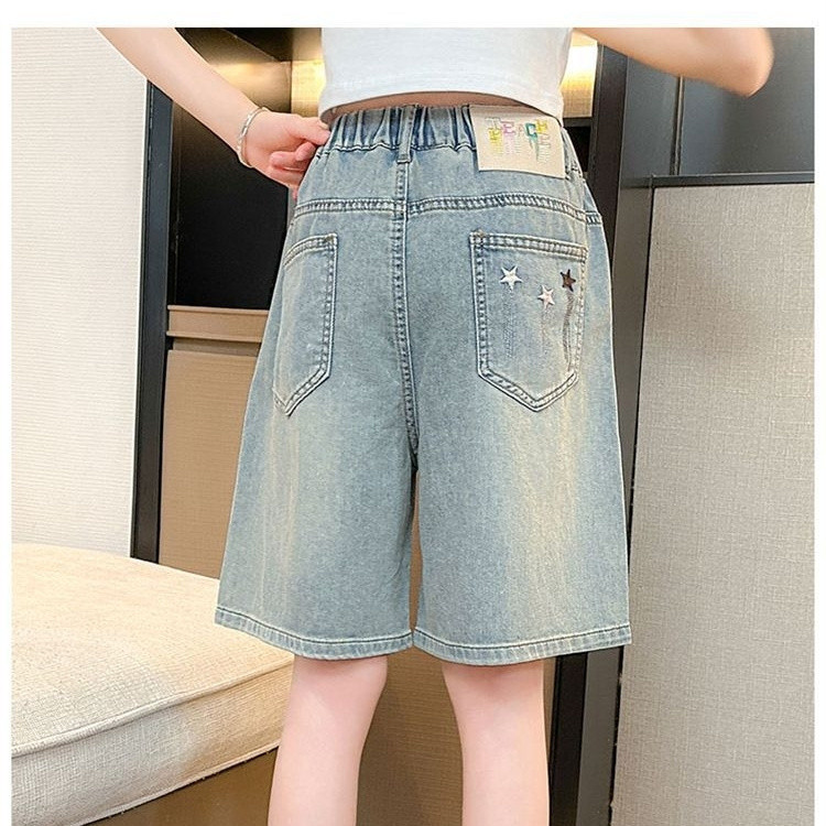 กางเกงห้าส่วนผ้ายีนส์เด็กหญิง2025ฤดูร้อนแบบใหม่แบบบางระบายอากาศทรงหลวมสำหรับเด็กหญิงวัยกลางและใหญ่กางเกงขาสั้นใส่ด้านนอกแมทช์ลุคง่าย - รูปที่ 5