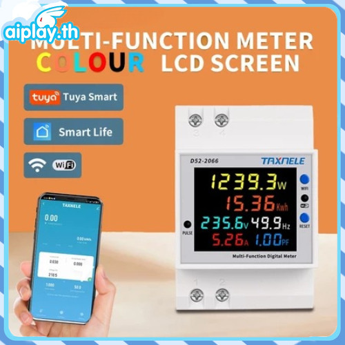 ⚡Tuya 8in1 เครื่องวัดพลังงานไฟฟ้า หน้าจอสี Power Meter APP ควบคุม 2P AC 170-270V 63A แรงดันไฟฟ้าเมตรไฟฟ้าเมตร