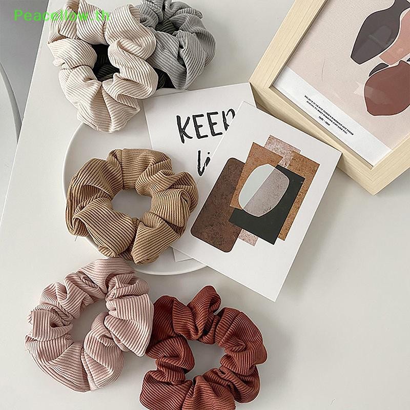 Peacellow แฟชั่นถักผม Scrunchie สีทึบสำหรับผู้หญิง กํามะหยี่ยืดหยุ่น แหวนรัดผม อุปกรณ์เสริมผม Headwear TH
