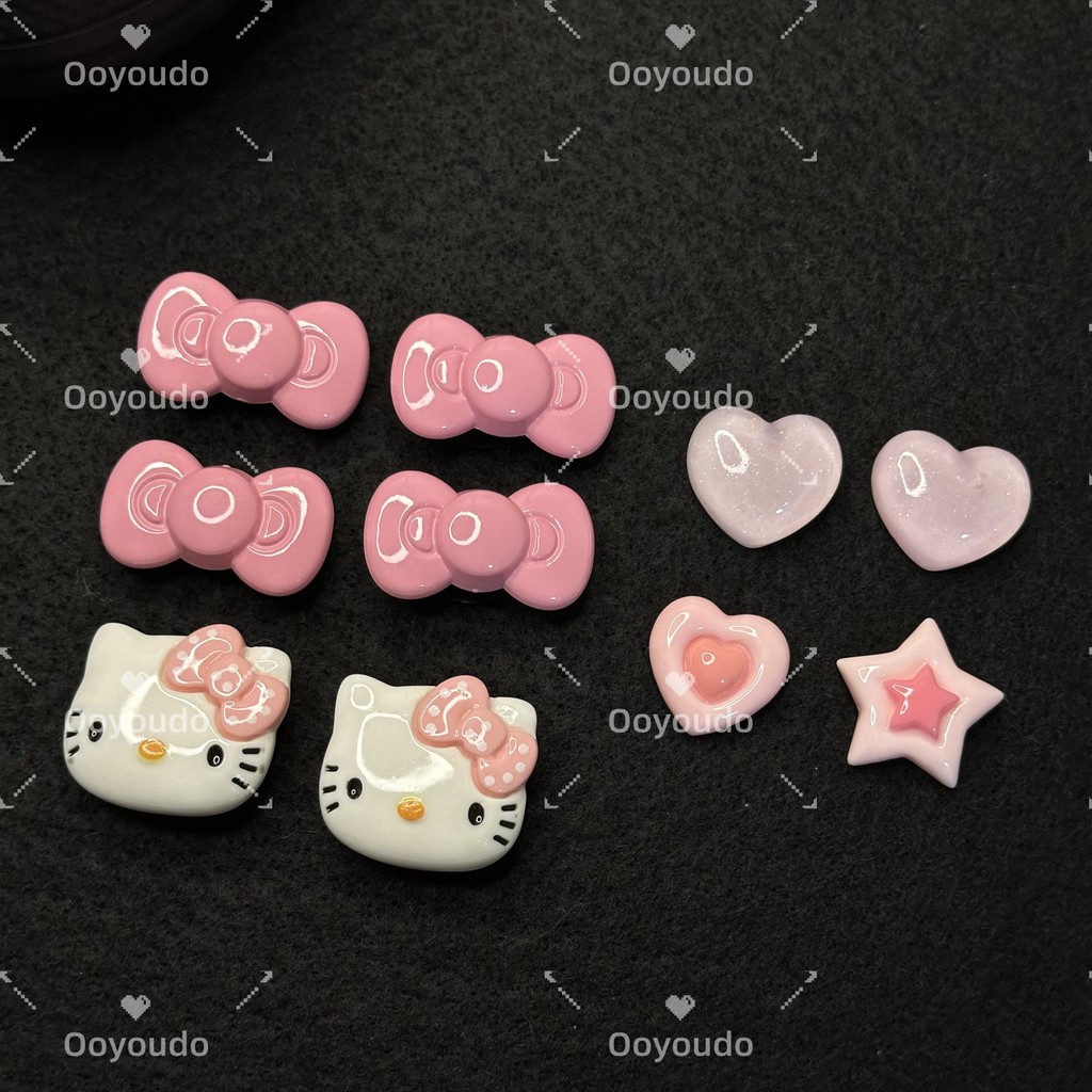 KT Cat Pink Star Love ชุดริบบิ้น Hello Kitty Series clog Pins INS Charm ปุ่ม DIY อุปกรณ์เสริมสําหรับหัวเข็มขัดรองเท้าอุปกรณ์เสริมตกแต่งรองเท้า - รูปที่ 7