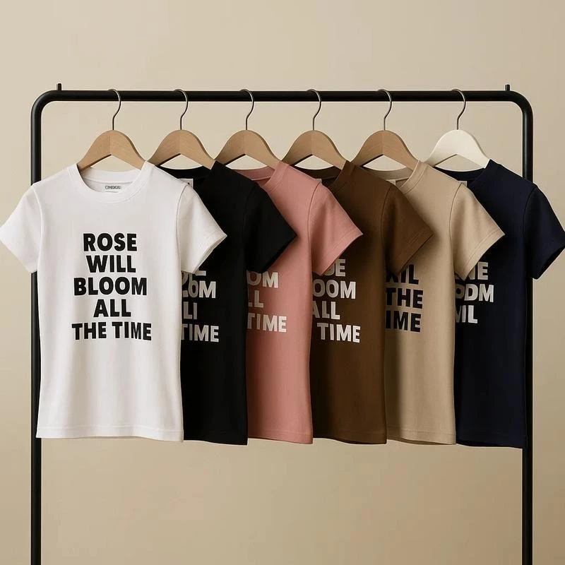 เสื้อยืดเข้ารูป สกรีนลาย สาวอวบใส่ได้ ผ้ายืดยูนิ งานตามหา พร้อมส่งทุกสี ผ้ายืดเยอะมาก รุ่น เข้ารูปRose Will